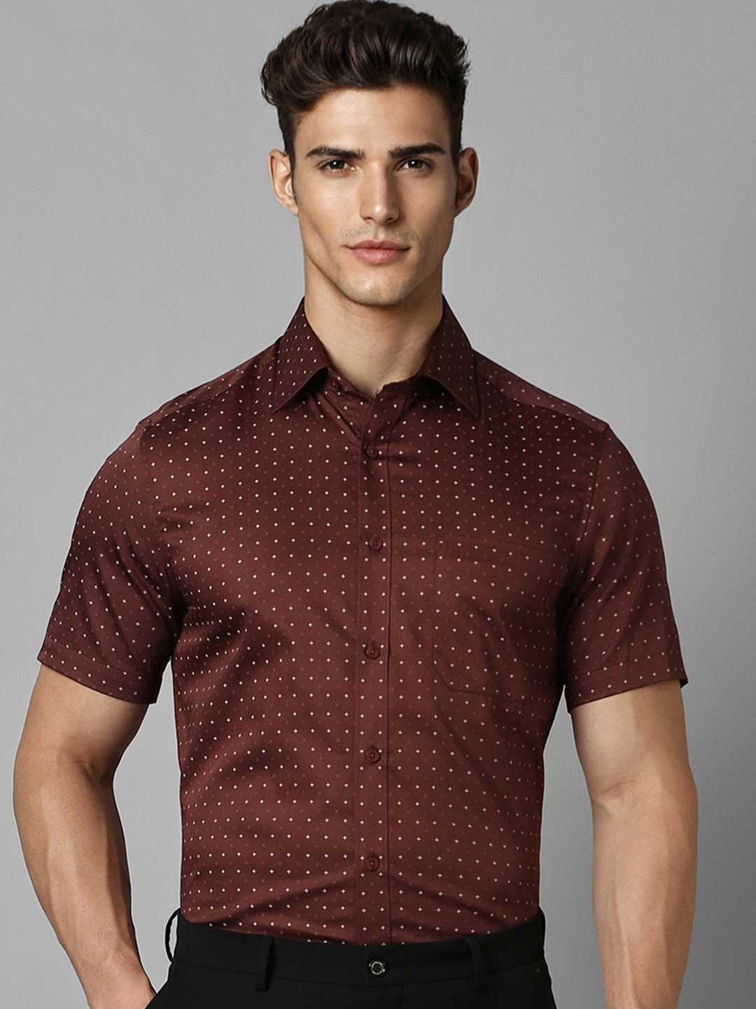 Louis Philippe Classic Micro Ditsy Printed Spread Collar Short Sleeves Cotton Formal Shirt, Maroon
Louis Philippe Classic Micro Ditsy Printed Spread Collar Short Sleeves Cotton Formal Shirt, Maroon
