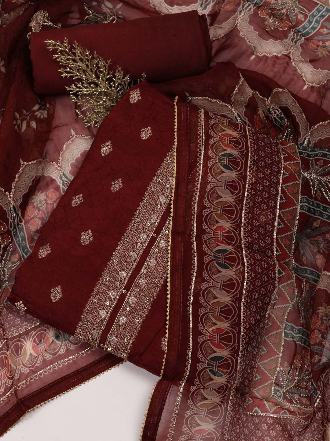 Meena Bazaar Ethnic Motifs Woven Design Sequinned Art Silk Unstitched Dress Material, Maroon
Meena Bazaar Ethnic Motifs Woven Design Sequinned Art Silk Unstitched Dress Material, Maroon