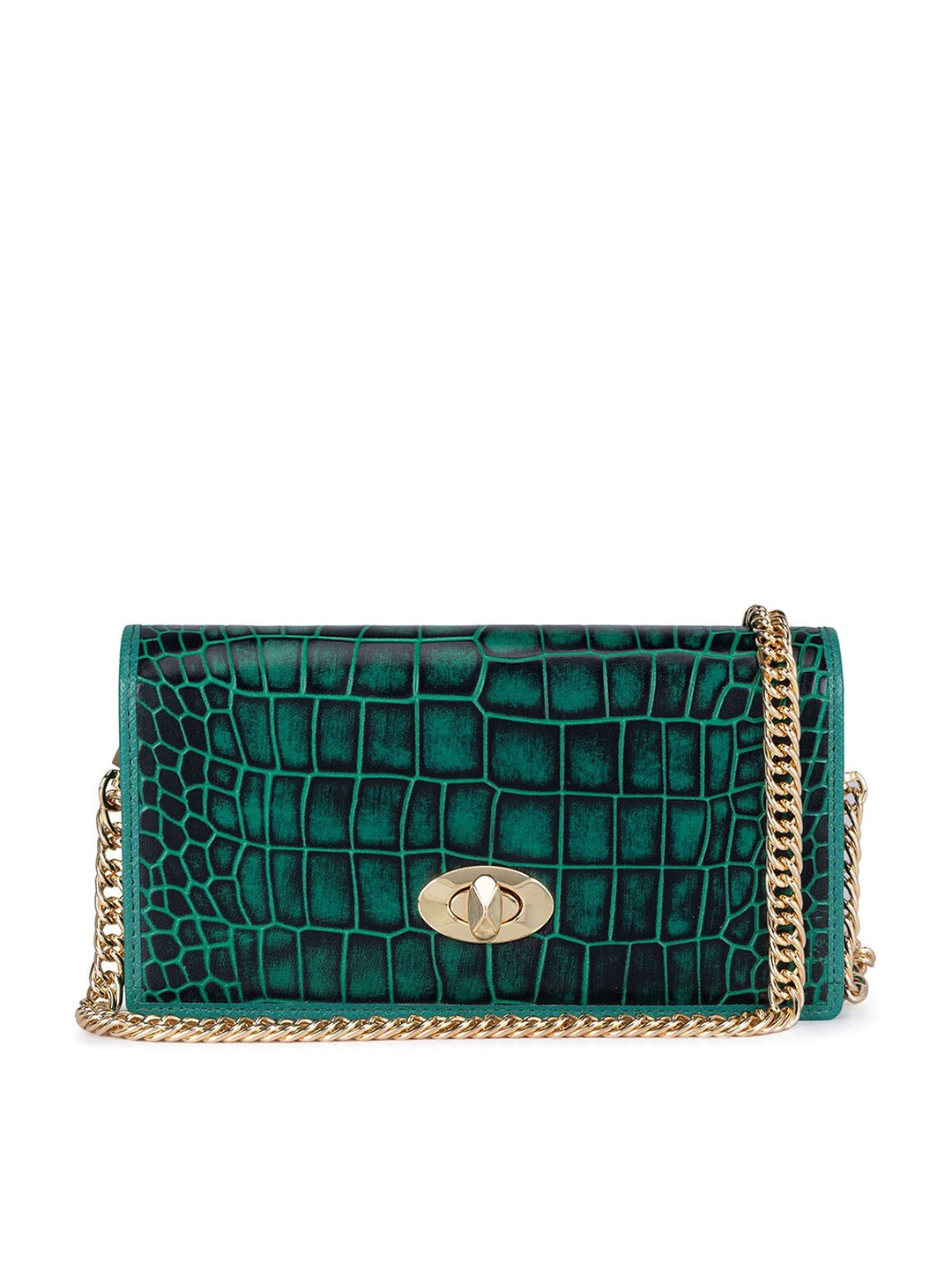 Da Milano Abstract Textured Leather Two Fold Wallet, Green