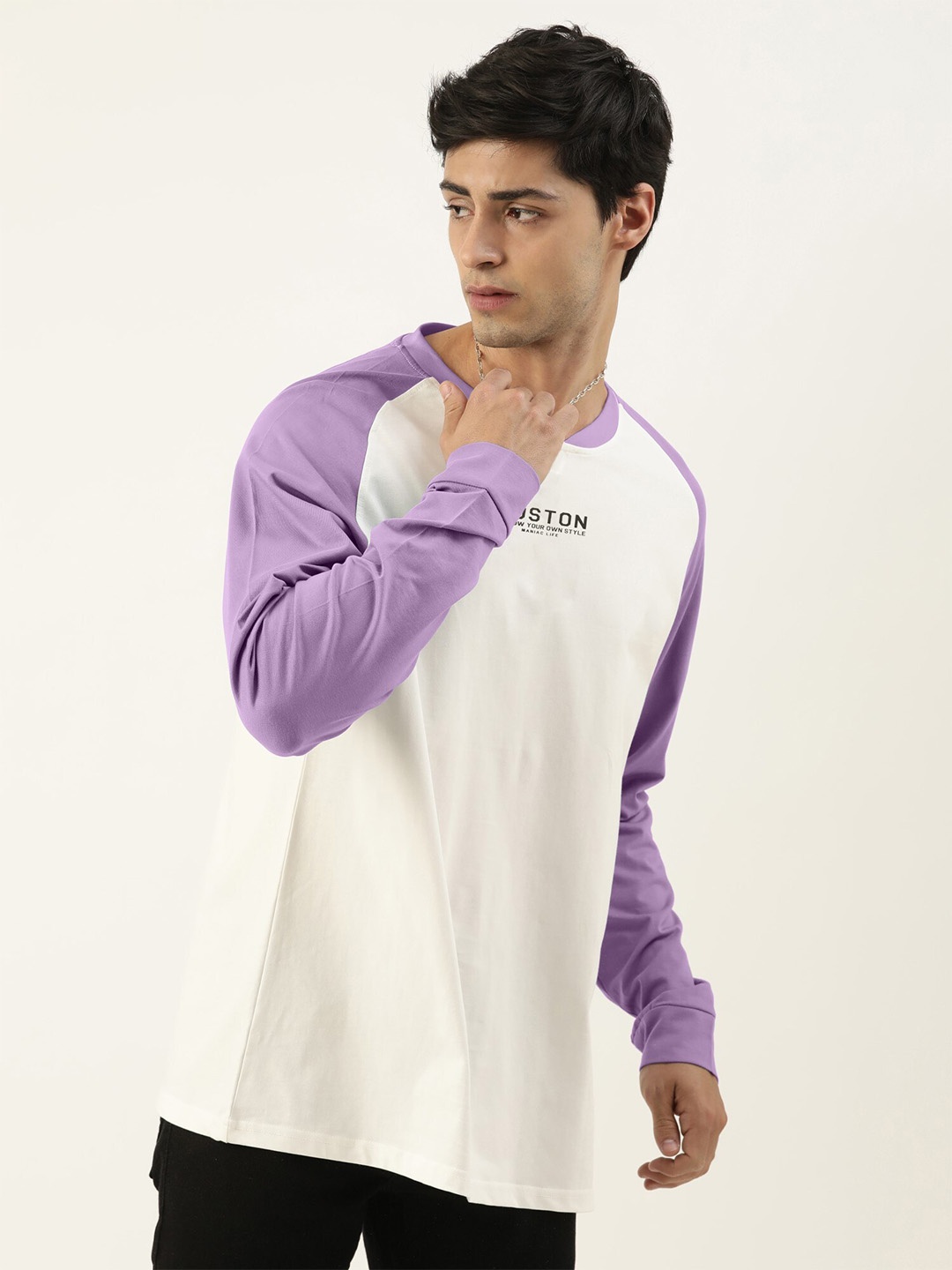 Maniac Typography Printed Round Neck Raglan Sleeves Oversized T-shirt, Purple