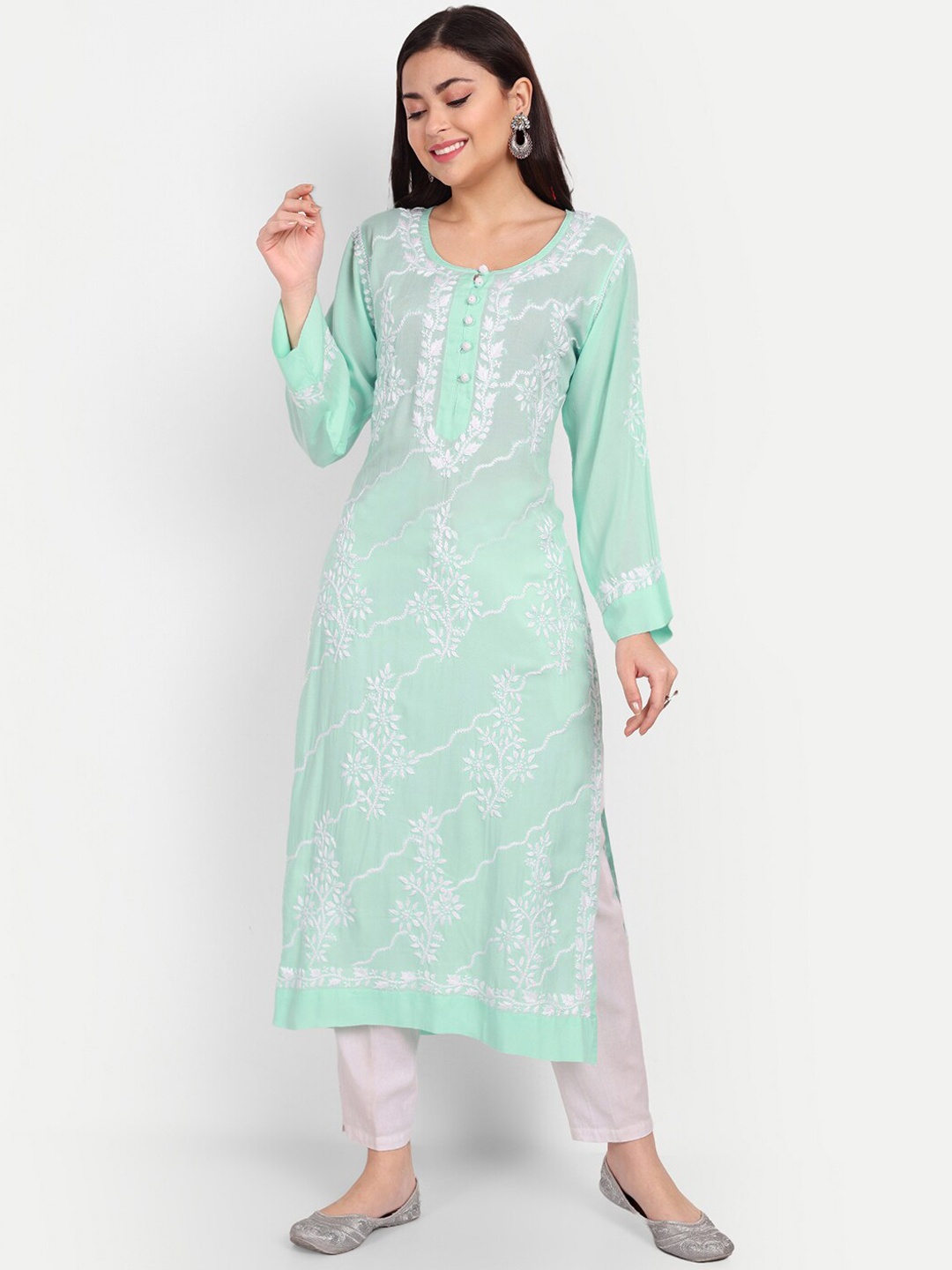 Indiankala4u Chikankari Embroidered Modal Cotton Thread Work Kurta, Green
Indiankala4u Chikankari Embroidered Modal Cotton Thread Work Kurta, Green