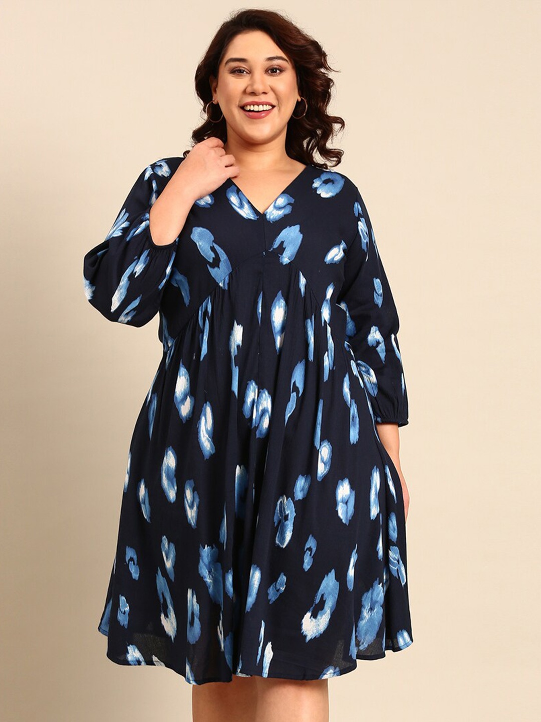 The Pink Moon Plus Size Abstract Printed Cuffed Sleeves Cotton A-Line Dress, Navy blue
The Pink Moon Plus Size Abstract Printed Cuffed Sleeves Cotton A-Line Dress, Navy blue