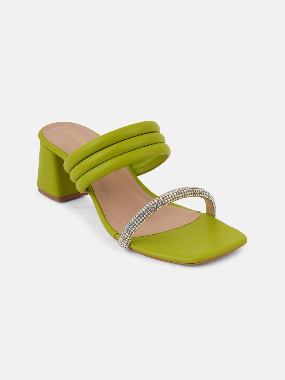 DressBerry Green Embellished Block Heels