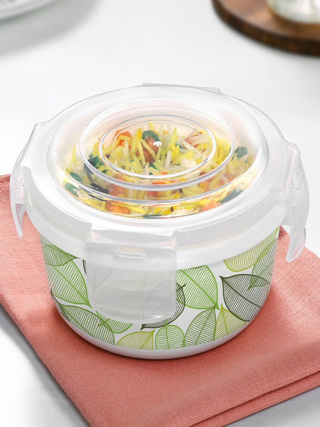 Larah by BOROSIL Klip-N-Store White Printed Opalware Storage Container with Air Tight Lid
Larah by BOROSIL Klip-N-Store White Printed Opalware Storage Container with Air Tight Lid