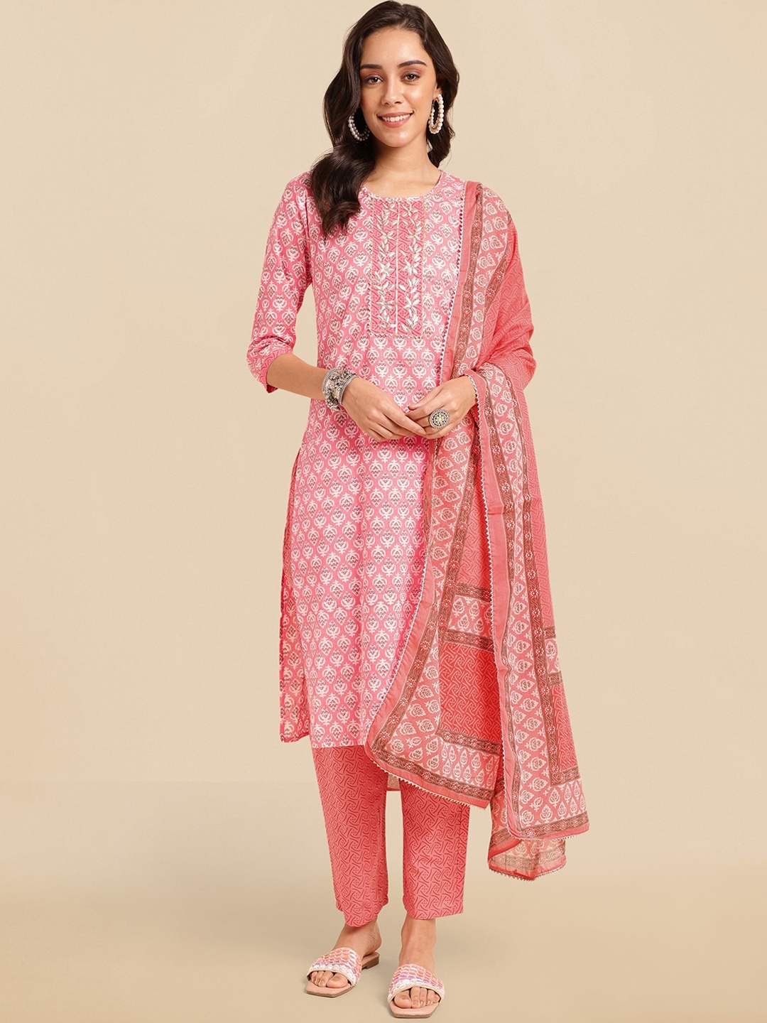KALINI Ethnic Motifs Printed Pure Cotton Kurta With Trouser & Dupatta, Peach
KALINI Ethnic Motifs Printed Pure Cotton Kurta With Trouser & Dupatta, Peach