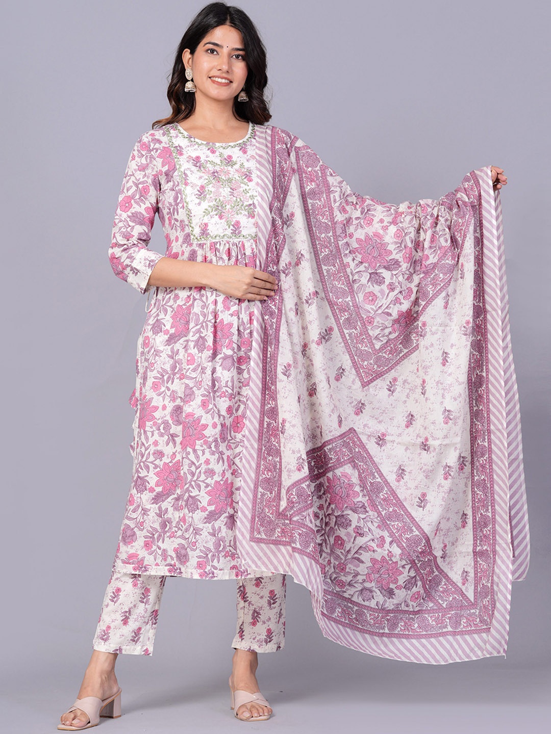 JAIPURI COLLECTION Printed Thread Work A-Line Pure Cotton Kurta with Trousers & Dupatta, Purple
JAIPURI COLLECTION Printed Thread Work A-Line Pure Cotton Kurta with Trousers & Dupatta, Purple
