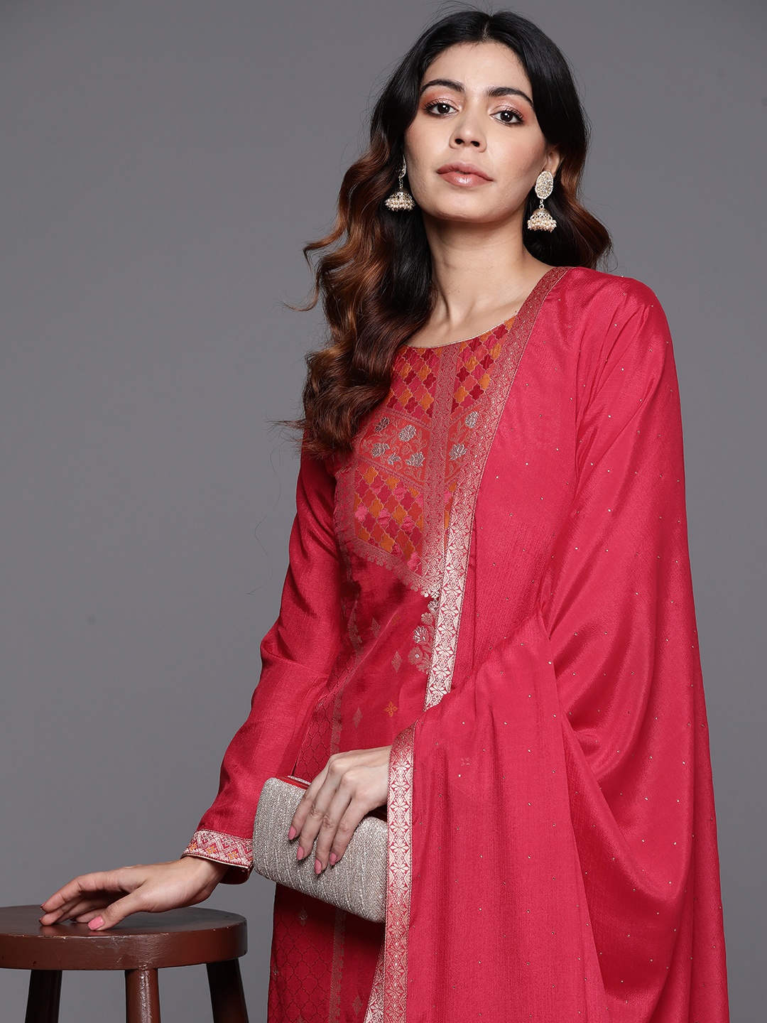 Libas Ethnic Motifs Woven Design Brocade Zari Regular Kurta with Trousers & Dupatta, Pink
Libas Ethnic Motifs Woven Design Brocade Zari Regular Kurta with Trousers & Dupatta, Pink
