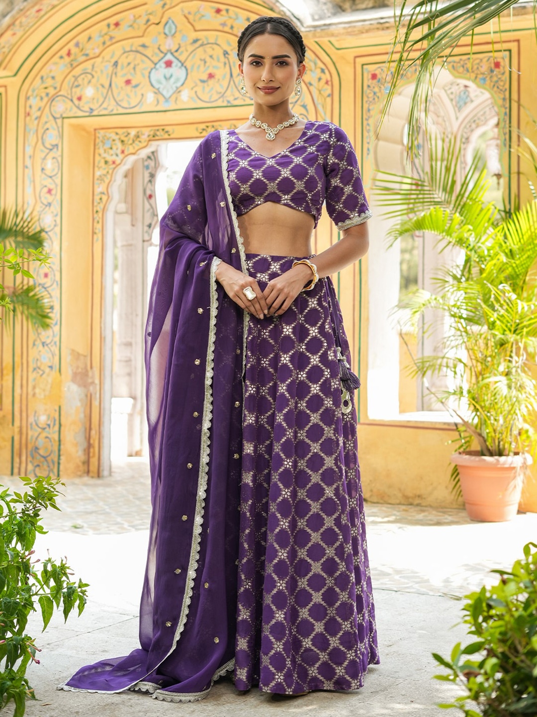 EverBloom Ethnic Motifs Woven Design Ready to Wear Lehenga & Blouse With Dupatta, Purple
EverBloom Ethnic Motifs Woven Design Ready to Wear Lehenga & Blouse With Dupatta, Purple