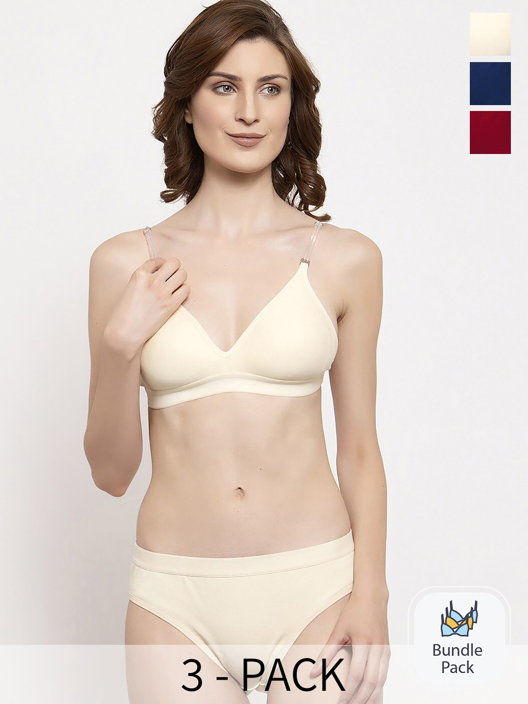 Aamarsh Pack Of 3 Cotton Lingerie Set, Red 
Aamarsh Pack Of 3 Cotton Lingerie Set, Red