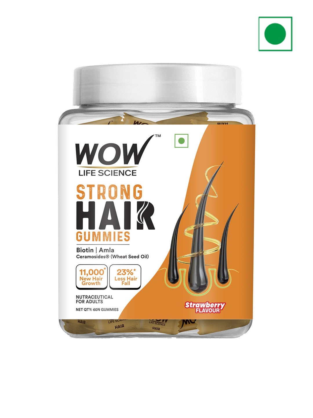 WOW Life Science Strawberry Flavour Strong Hair Gummies with Biotin & Amla - 60 Gummies, Orange
WOW Life Science Strawberry Flavour Strong Hair Gummies with Biotin & Amla - 60 Gummies, Orange