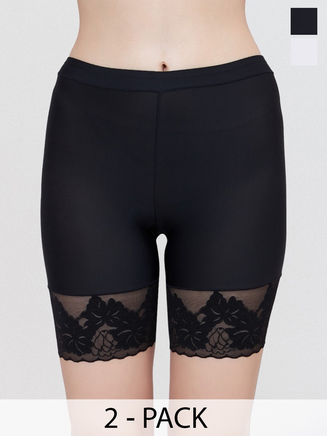 PLUMBURY Women Pack of 2 Slim Fit High Rise Rapid Dry Cycling Shorts With Lace, Black
PLUMBURY Women Pack of 2 Slim Fit High Rise Rapid Dry Cycling Shorts With Lace, Black