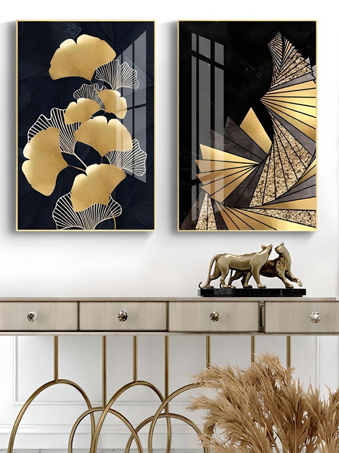 THE HANDMADE FLAIR Black & Gold Toned 2 Pcs Abstract Geometric Botanical Canvas Wall Art
THE HANDMADE FLAIR Black & Gold Toned 2 Pcs Abstract Geometric Botanical Canvas Wall Art