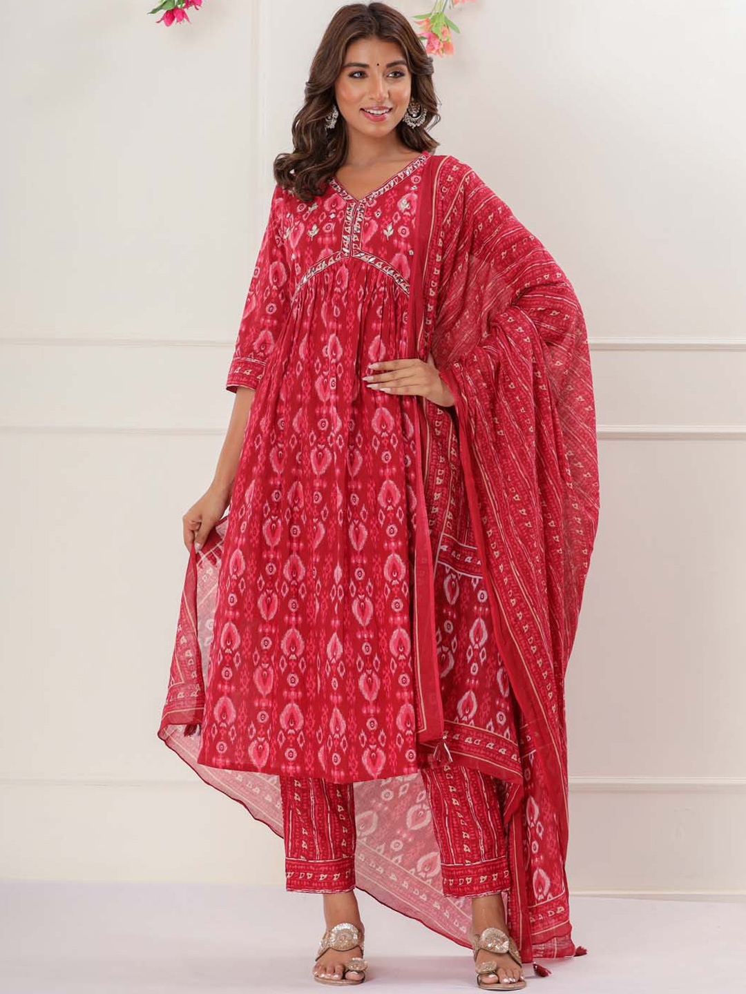 Meena Bazaar Ethnic Motifs Printed Empire Mirror Work Kurta & Trousers With Dupatta, Maroon
Meena Bazaar Ethnic Motifs Printed Empire Mirror Work Kurta & Trousers With Dupatta, Maroon