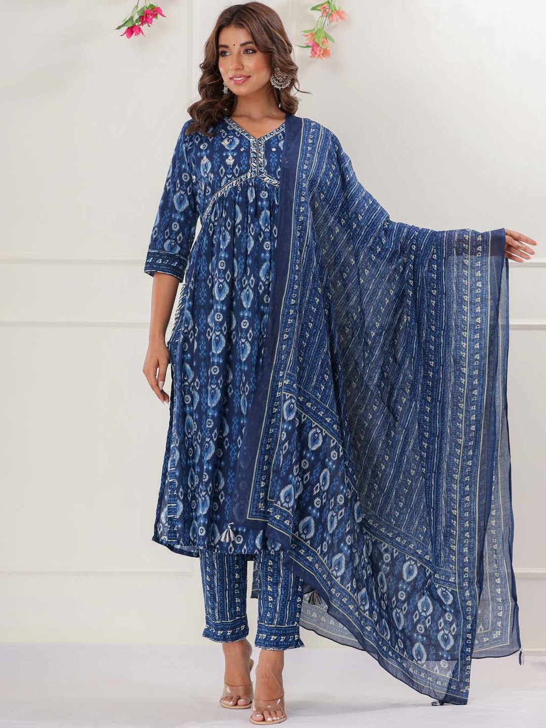 Meena Bazaar Ethnic Motifs Printed Empire Mirror Work Kurta & Trousers With Dupatta, Blue
Meena Bazaar Ethnic Motifs Printed Empire Mirror Work Kurta & Trousers With Dupatta, Blue