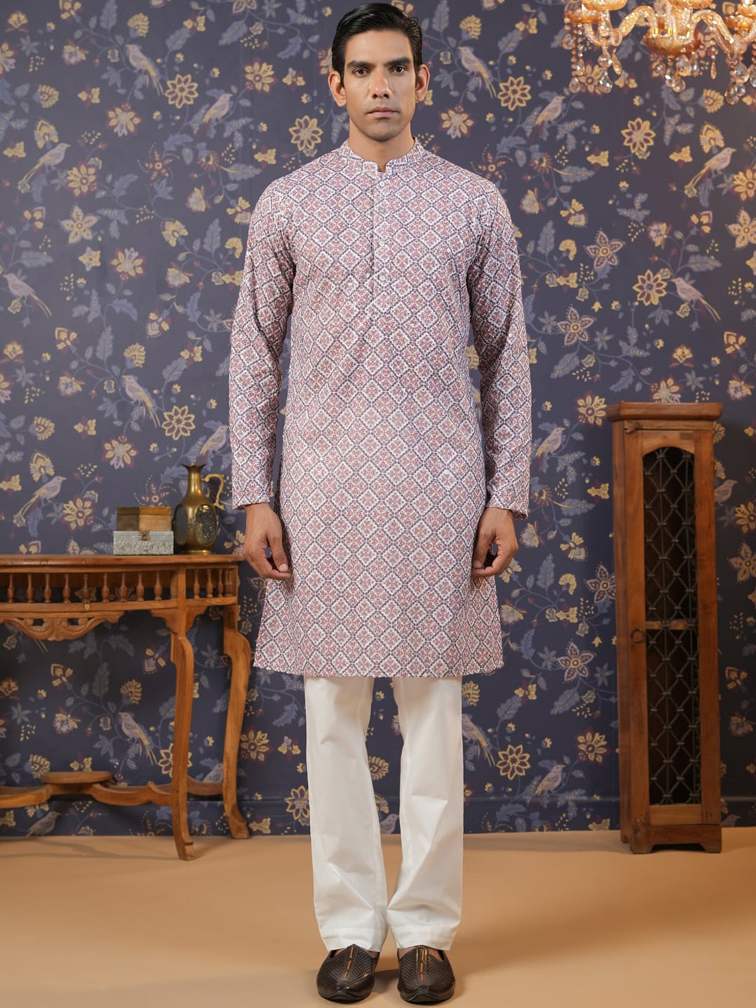 House of Pataudi Ethnic Motifs Printed Sequinned Pure Cotton Straight Kurta With Trouser, Coral
House of Pataudi Ethnic Motifs Printed Sequinned Pure Cotton Straight Kurta With Trouser, Coral
