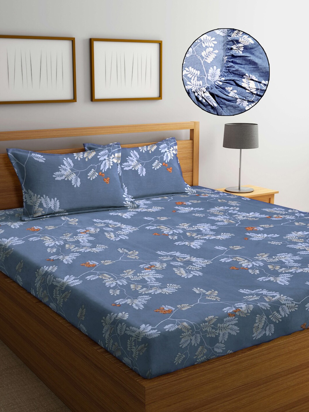 FABINALIV Blue Floral Polycotton 300 TC Fitted Super King Bedsheet & 2 Pillow Covers
FABINALIV Blue Floral Polycotton 300 TC Fitted Super King Bedsheet & 2 Pillow Covers