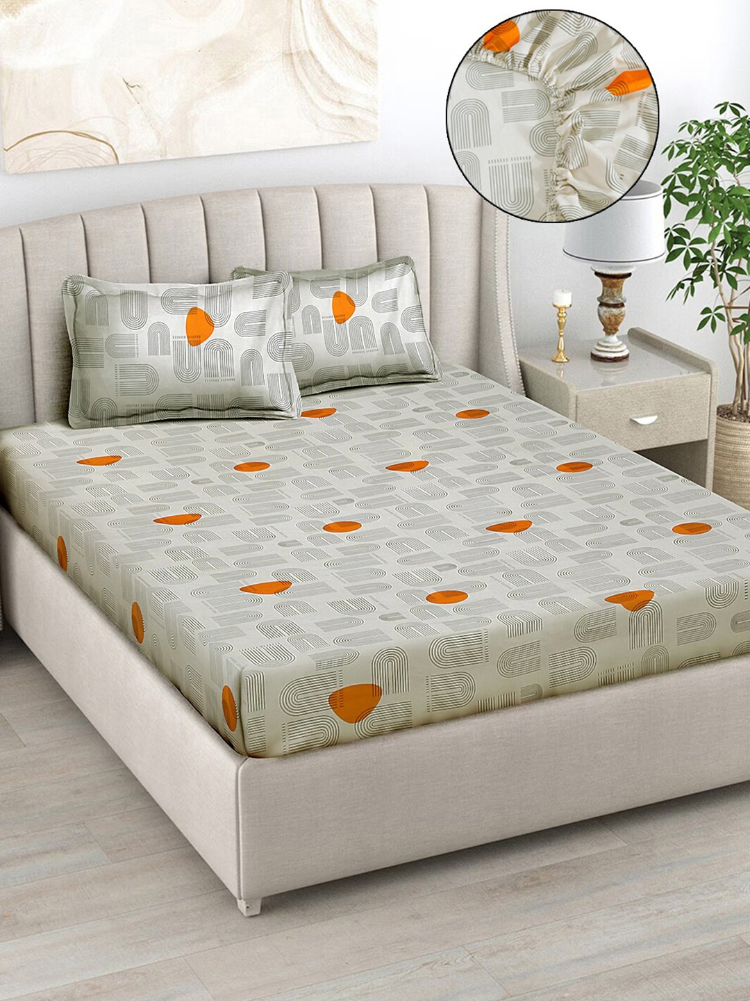 FABINALIV Beige & White Geometric Print 300TC Fitted Super King Bedsheet & 2 Pillow Covers
FABINALIV Beige & White Geometric Print 300TC Fitted Super King Bedsheet & 2 Pillow Covers