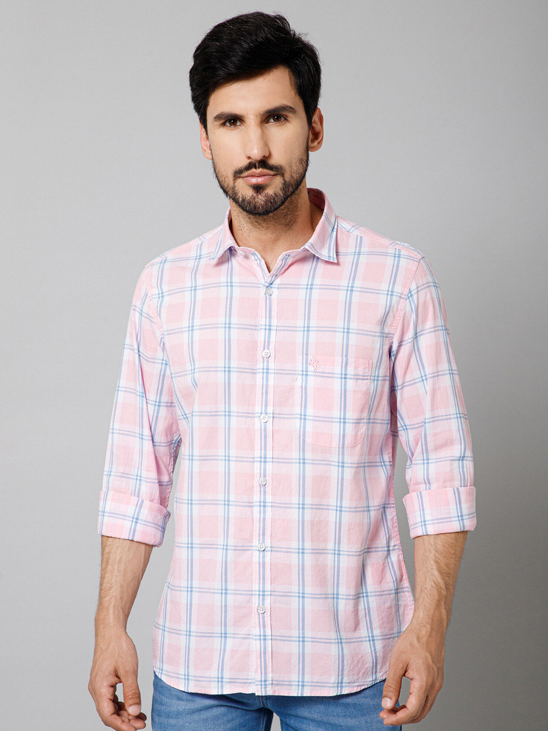 Cantabil Comfort Tartan Checked Cotton Casual Shirt, Pink 
Cantabil Comfort Tartan Checked Cotton Casual Shirt, Pink