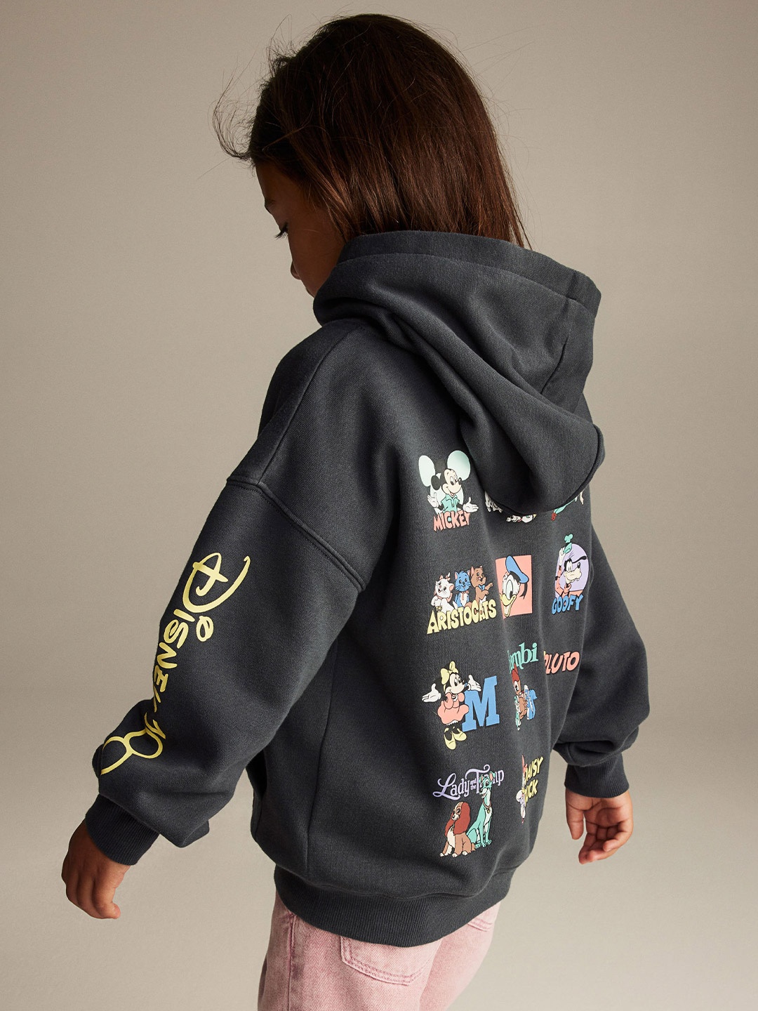 H&M Girls Oversized Printed Hoodie, Grey
