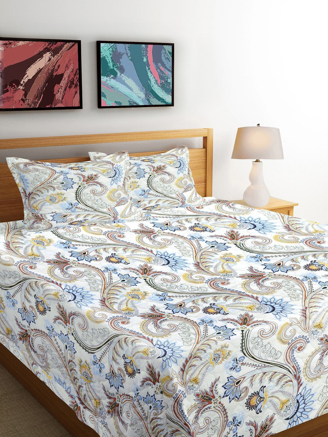 FABINALIV White & blue Floral Printed Reversible Double King Bedcover with 2 Pillow Covers
FABINALIV White & blue Floral Printed Reversible Double King Bedcover with 2 Pillow Covers
