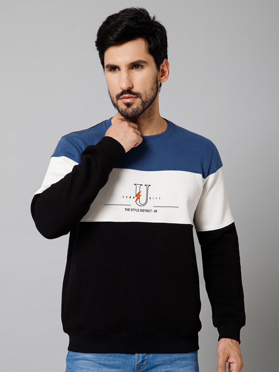 Cantabil Colourblocked Round Neck Long Sleeves Fleece Pullover Sweatshirt, Black
Cantabil Colourblocked Round Neck Long Sleeves Fleece Pullover Sweatshirt, Black