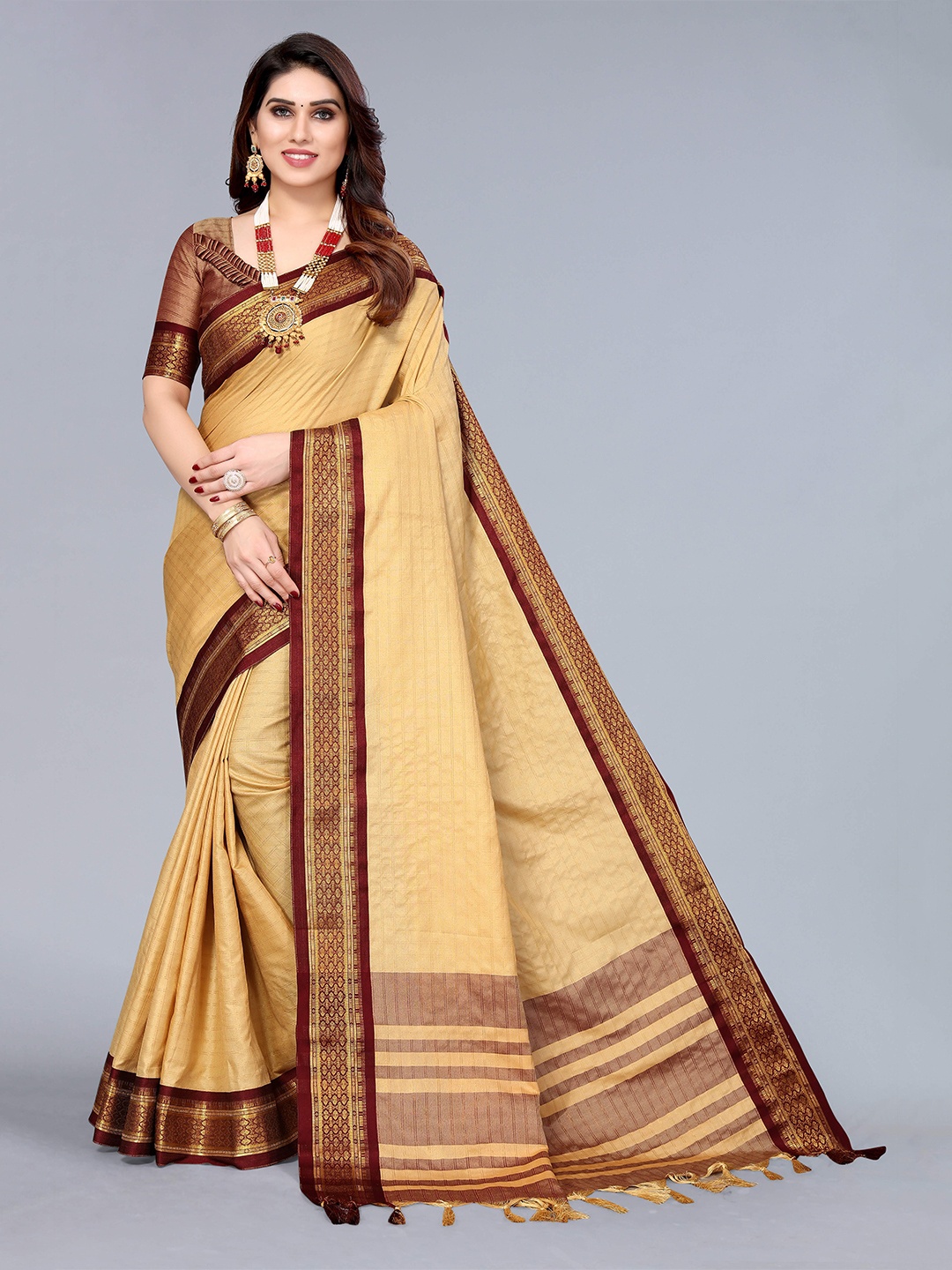 KALINI Woven Design Zari Banarasi Saree, Beige