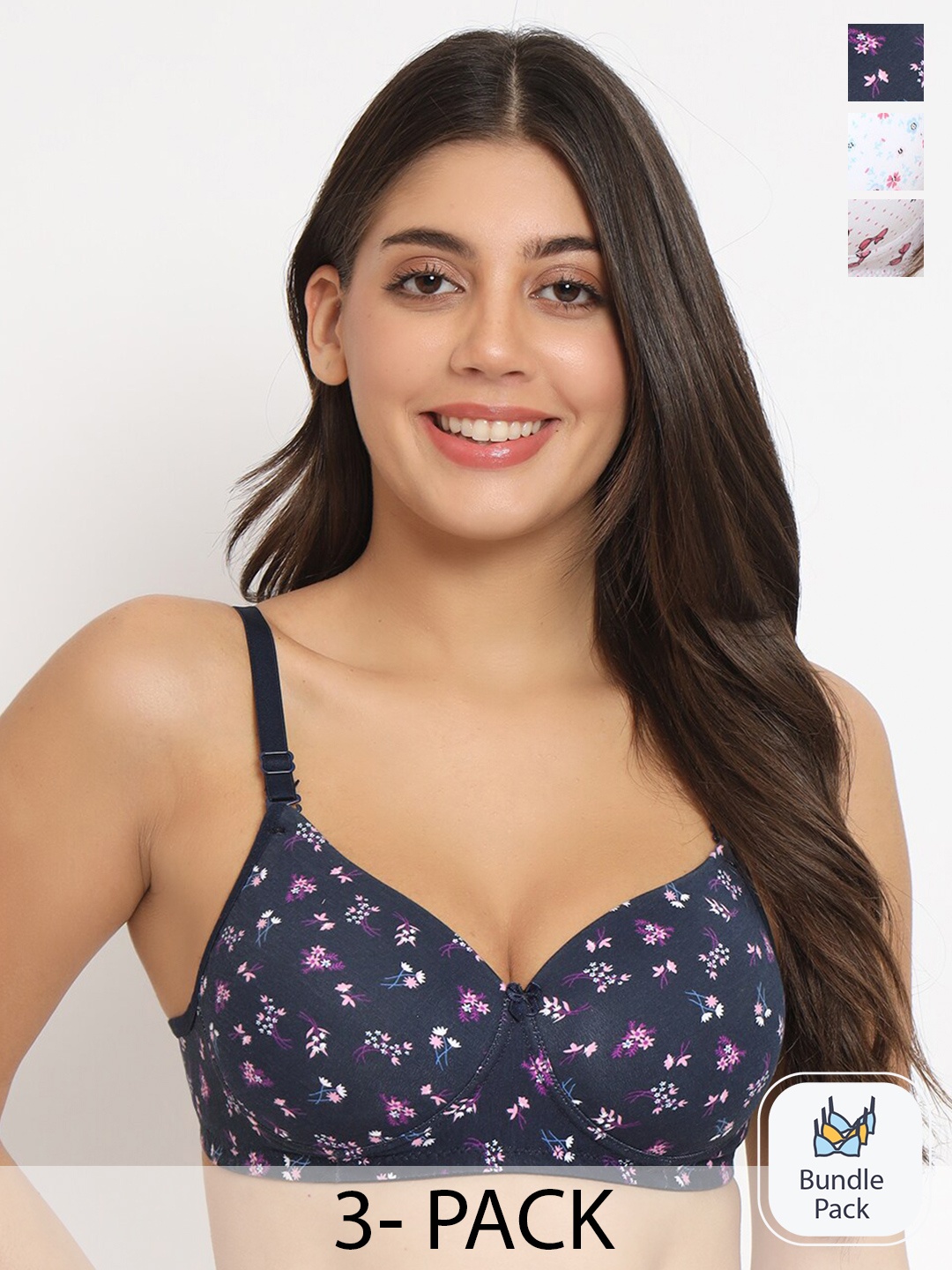 Docare Pack Of 3 Floral Printed Full Coverage Lightly Padded Bras With All Day Comfort, Blue
Docare Pack Of 3 Floral Printed Full Coverage Lightly Padded Bras With All Day Comfort, Blue