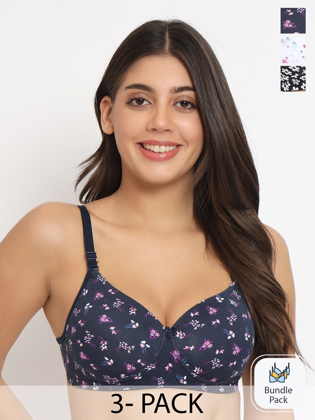 Docare Pack Of 3 Full Coverage Lightly Padded Cotton T-shirt Bra With All Day Comfort, Navy blue
Docare Pack Of 3 Full Coverage Lightly Padded Cotton T-shirt Bra With All Day Comfort, Navy blue