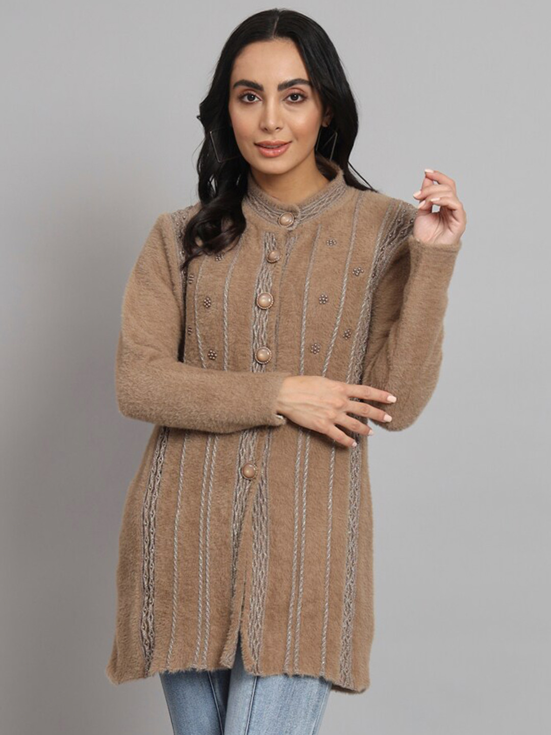 eWools Cable Knit Self Design Embroidered Woolen Longline Cardigan Sweater, Brown
eWools Cable Knit Self Design Embroidered Woolen Longline Cardigan Sweater, Brown