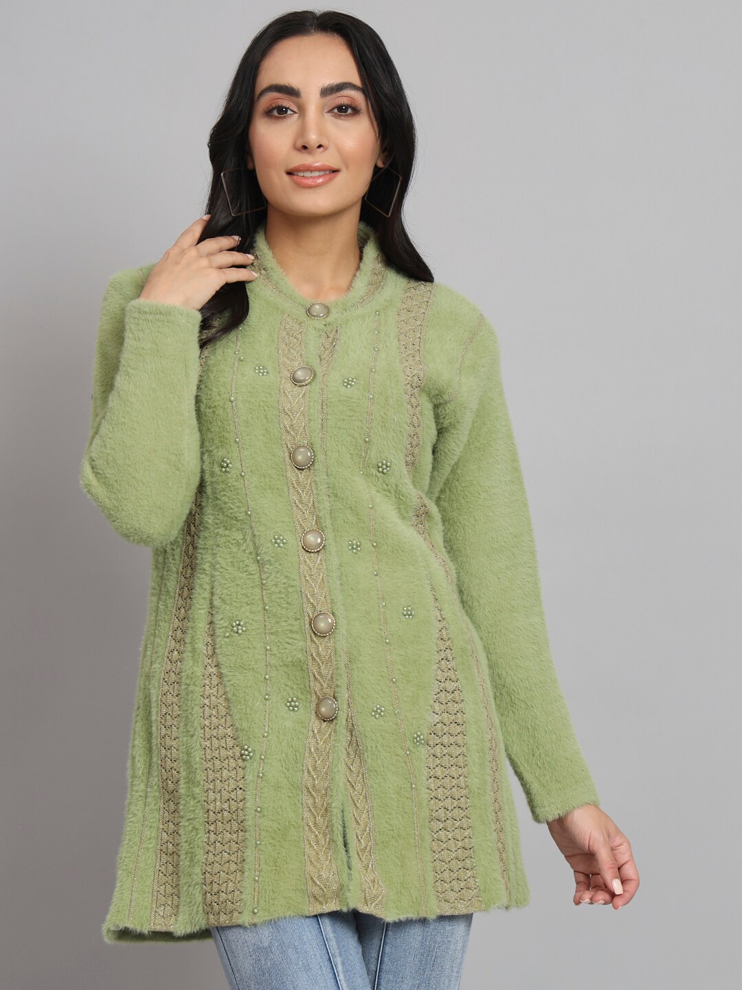 eWools Cable Knit Stand Collar Long Sleeves Woollen Longline Cardigan Sweater, Green
eWools Cable Knit Stand Collar Long Sleeves Woollen Longline Cardigan Sweater, Green