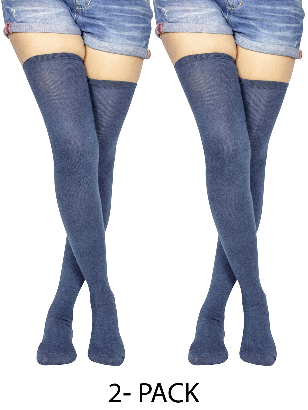 BAESD Women Pack Of 2 Cotton Above Knee Socks, Navy blue