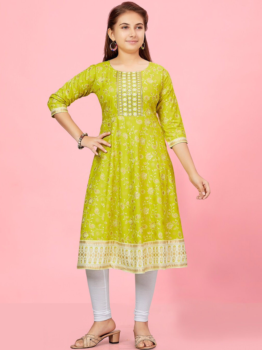 BAESD Girls Ethnic Motifs Printed Regular Pure Cotton Kurta With Leggings, Lime green
BAESD Girls Ethnic Motifs Printed Regular Pure Cotton Kurta With Leggings, Lime green
