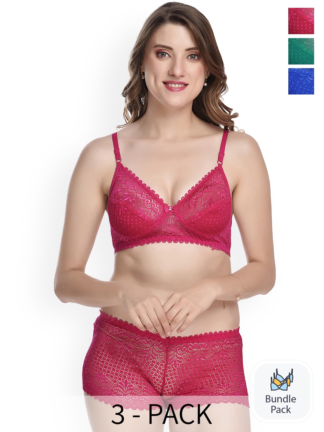 Aamarsh Pack Of 3 Self-Design Non-Padded Cotton Lingerie Set AE_Net set_Pink,Blue,Green_30
Aamarsh Pack Of 3 Self-Design Non-Padded Cotton Lingerie Set AE_Net set_Pink,Blue,Green_30