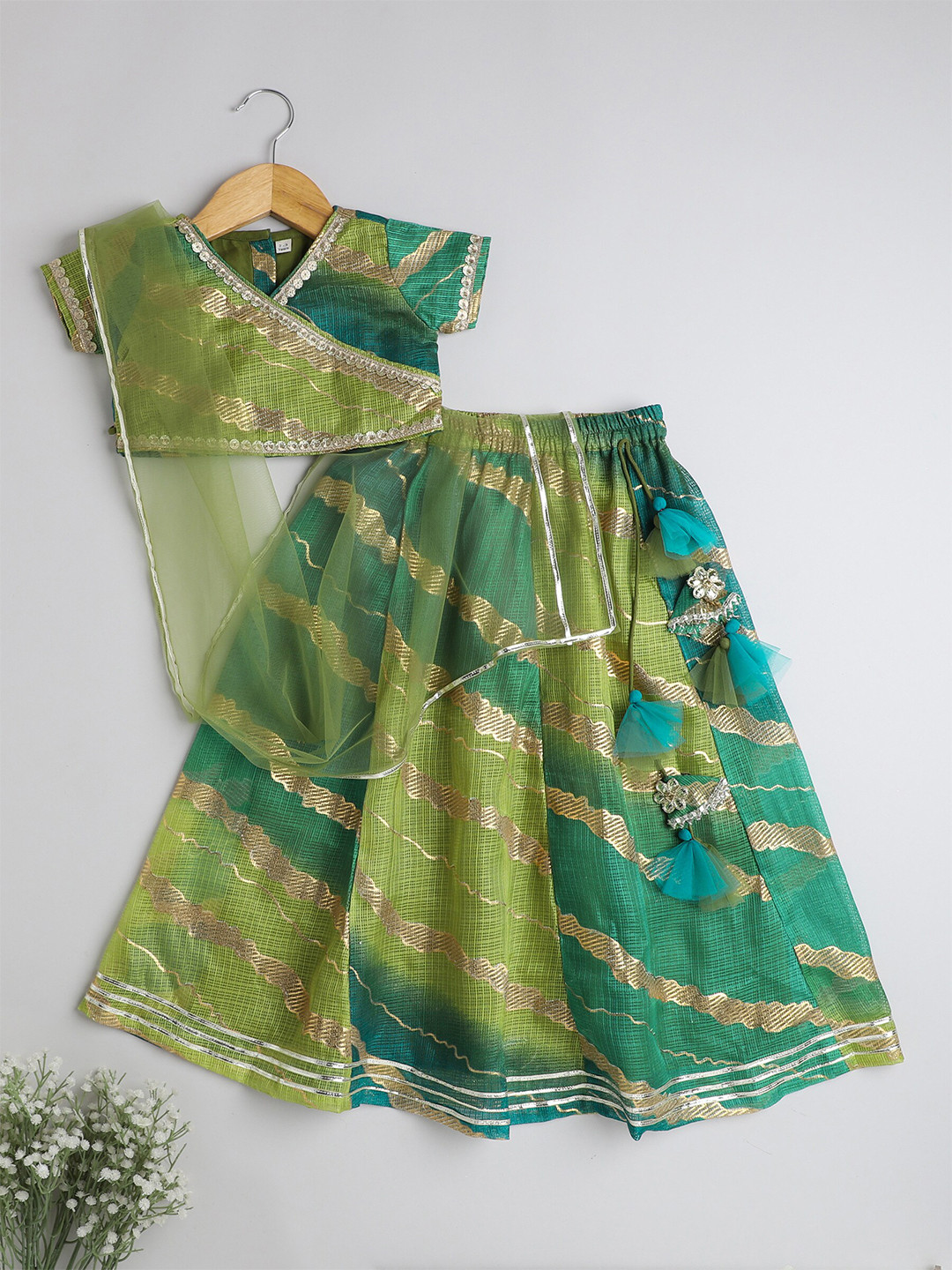 The Magic Wand Girls Woven Design Ready To Wear Lehenga & Blouse With Dupatta, Green
The Magic Wand Girls Woven Design Ready To Wear Lehenga & Blouse With Dupatta, Green