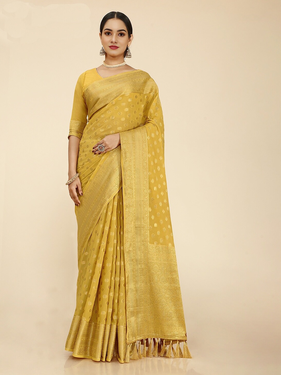 V3 FASHION STUDIO Ethnic Motifs Woven Design Zari Pure Georgette Banarasi Saree, Yellow
V3 FASHION STUDIO Ethnic Motifs Woven Design Zari Pure Georgette Banarasi Saree, Yellow