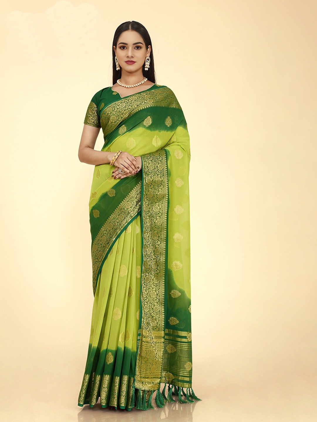 V3 FASHION STUDIO Ethnic Motifs Woven Design Zari Pure Georgette Banarasi Saree, Green
V3 FASHION STUDIO Ethnic Motifs Woven Design Zari Pure Georgette Banarasi Saree, Green