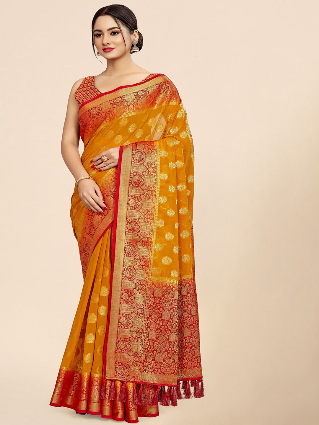 V3 FASHION STUDIO Ethnic Motifs Woven Design Zari Pure Georgette Banarasi Saree, Orange
V3 FASHION STUDIO Ethnic Motifs Woven Design Zari Pure Georgette Banarasi Saree, Orange