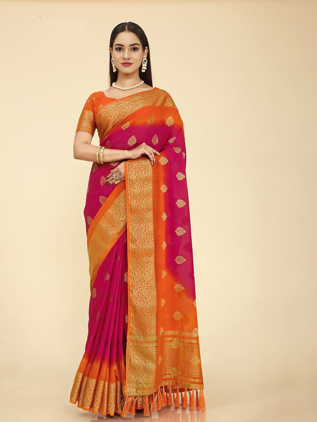 V3 FASHION STUDIO Ethnic Motifs Woven Design Zari Pure Georgette Banarasi Saree, Pink
V3 FASHION STUDIO Ethnic Motifs Woven Design Zari Pure Georgette Banarasi Saree, Pink
