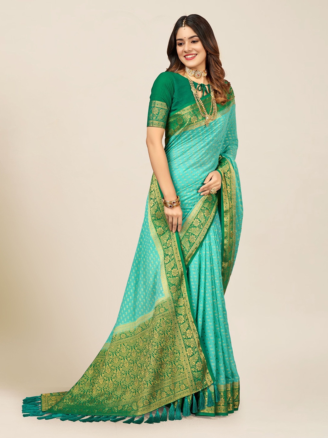 V3 FASHION STUDIO Ethnic Motifs Woven Design Zari Pure Georgette Banarasi Saree, Blue
V3 FASHION STUDIO Ethnic Motifs Woven Design Zari Pure Georgette Banarasi Saree, Blue