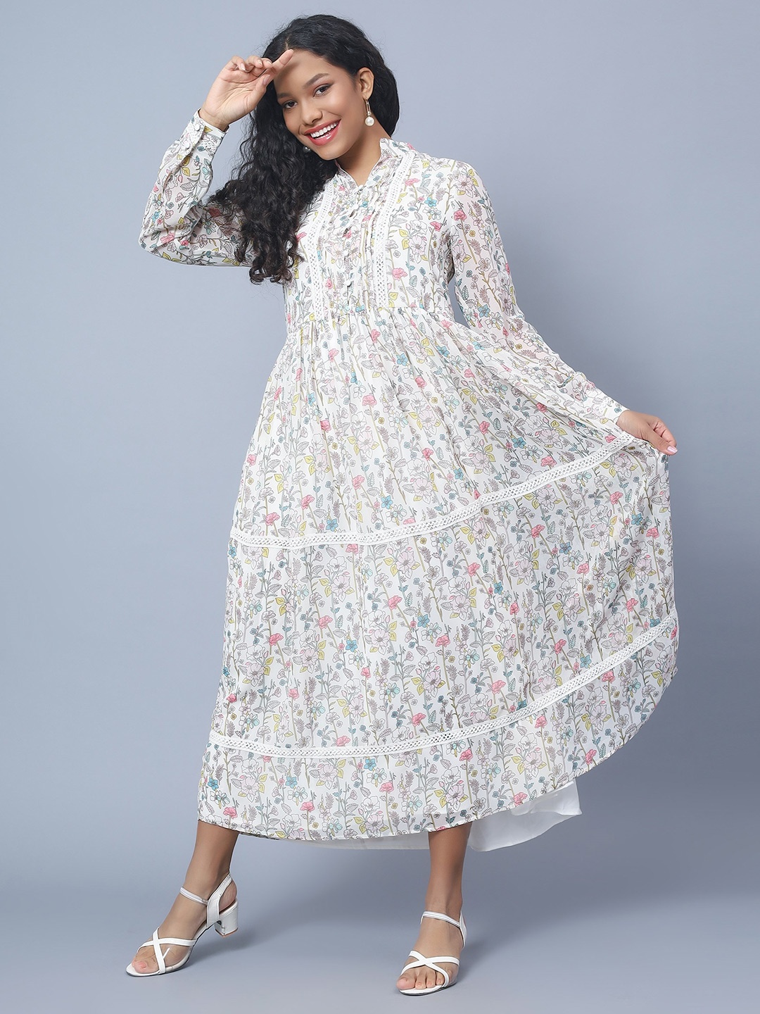 Amagyaa Floral Printed Mandarin Collar Lace Inserts Tiered A-Line Maxi Dress, White
Amagyaa Floral Printed Mandarin Collar Lace Inserts Tiered A-Line Maxi Dress, White