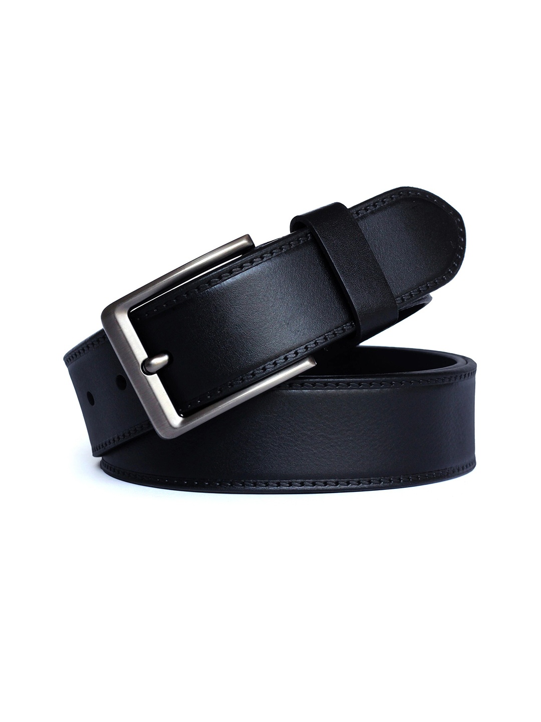 WROGN Men Textured Leather Wide Belt, Black