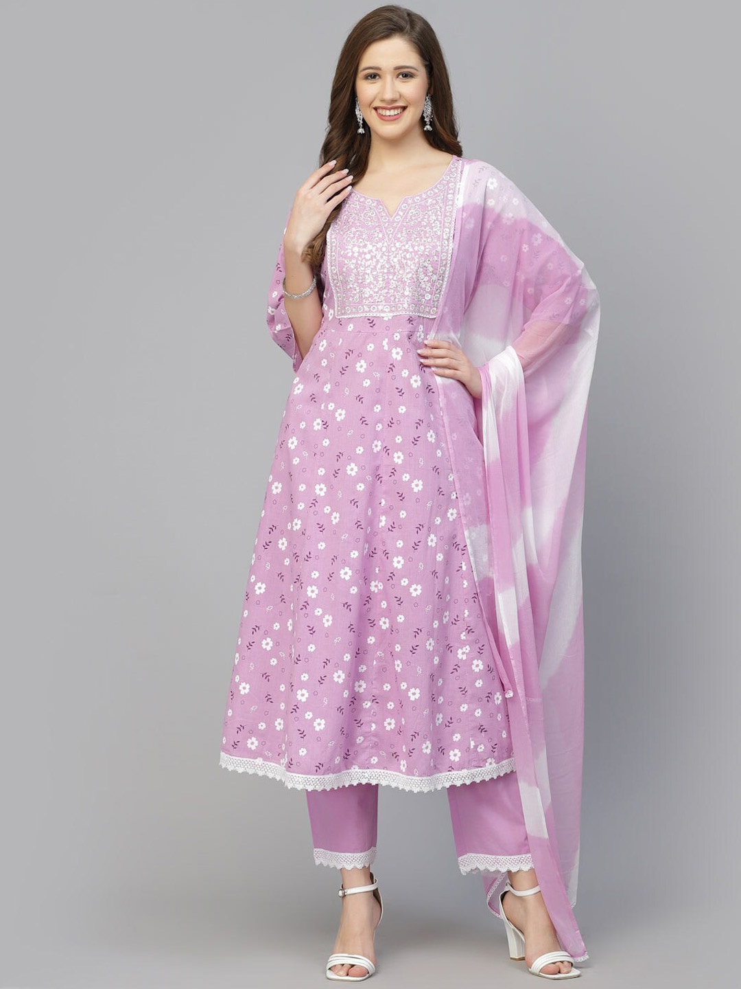 Collection Rj23 Floral Printed Anarkali Sequinned Kurta With Trousers & Dupatta, Lavender
Collection Rj23 Floral Printed Anarkali Sequinned Kurta With Trousers & Dupatta, Lavender