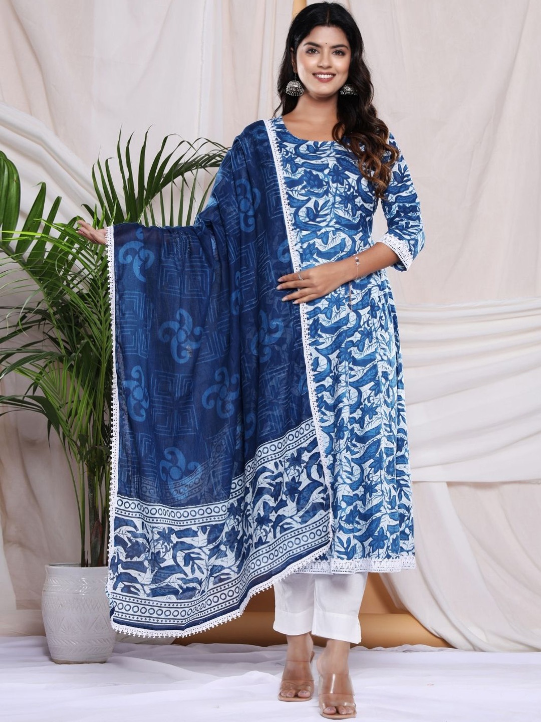Collection Rj23 Floral Printed Anarkali Pure Cotton Kurta With Trousers & Dupatta, Blue
Collection Rj23 Floral Printed Anarkali Pure Cotton Kurta With Trousers & Dupatta, Blue