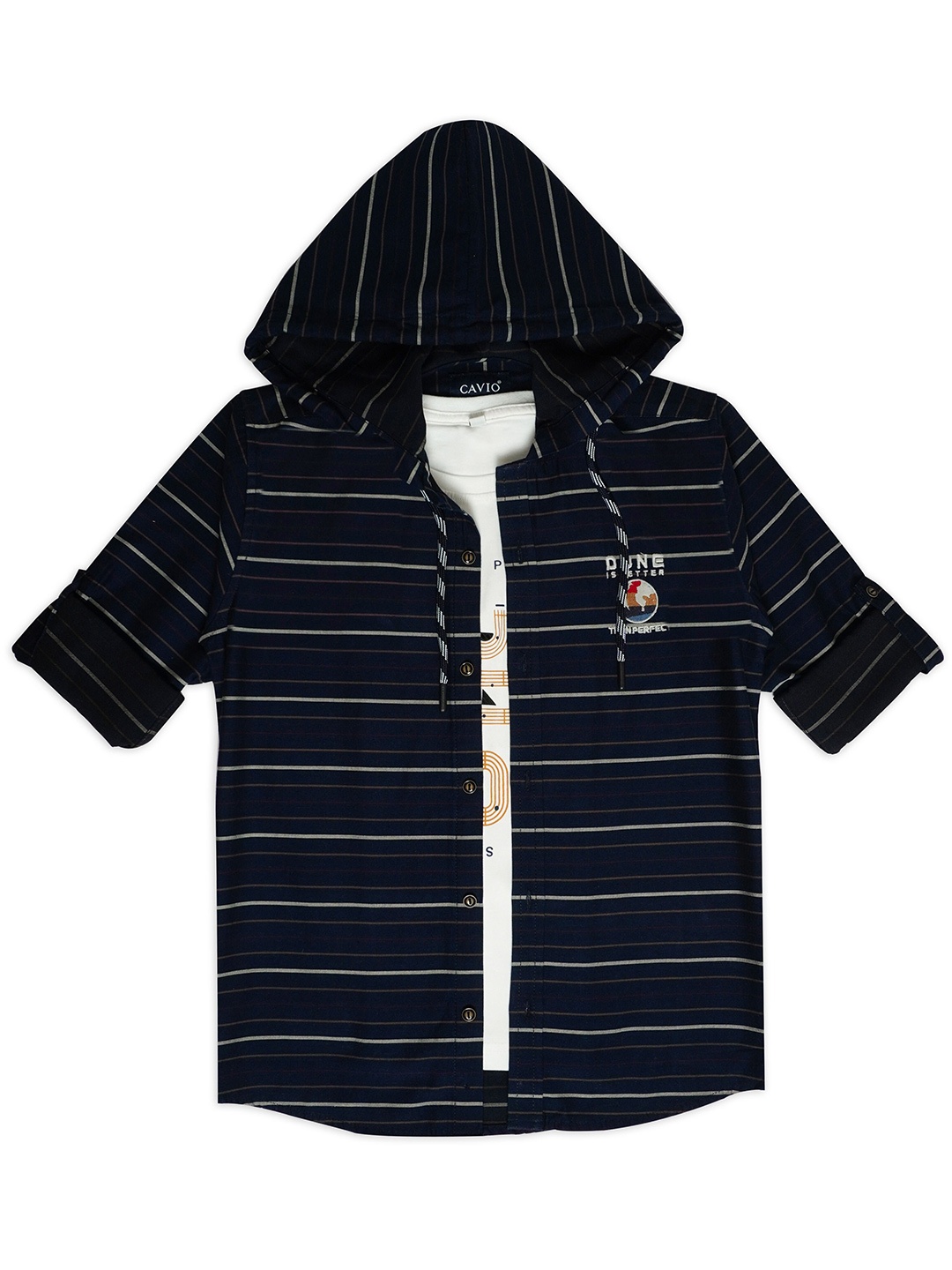 CAVIO Boys Comfort Horizontal Striped Hooded Pure Cotton Casual Shirt With T-Shirt, Khaki
CAVIO Boys Comfort Horizontal Striped Hooded Pure Cotton Casual Shirt With T-Shirt, Khaki