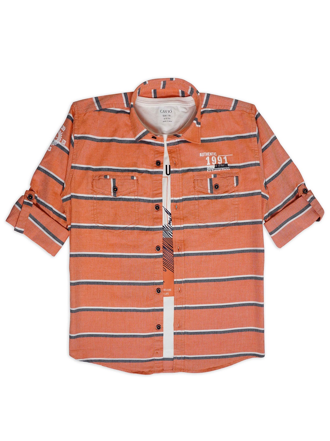 CAVIO Boys Comfort Horizontal Striped pure Cotton Casual Shirt With T-Shirt, Orange
CAVIO Boys Comfort Horizontal Striped pure Cotton Casual Shirt With T-Shirt, Orange