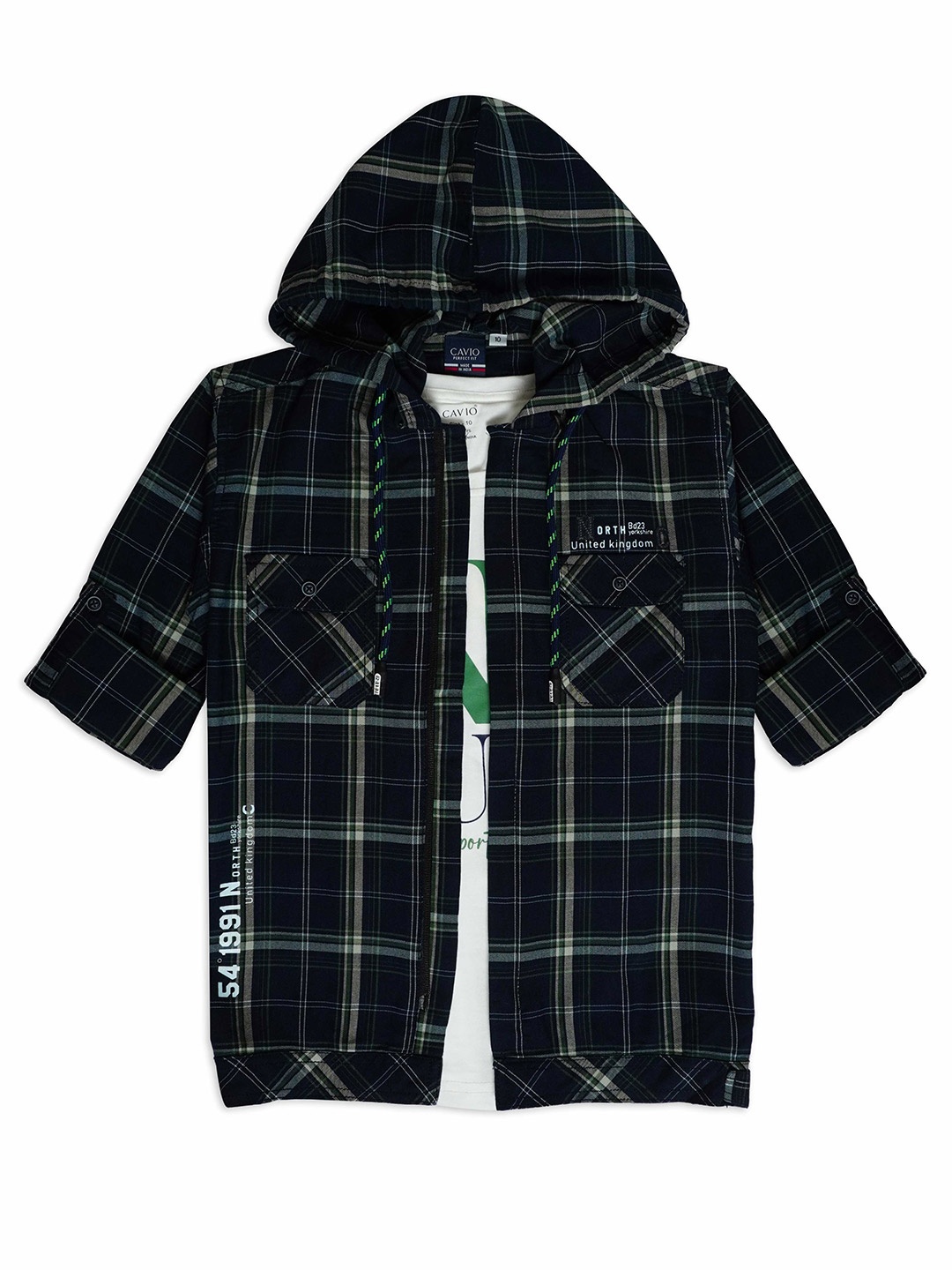 CAVIO Boys Comfort Fit Tartan Checked Hooded Pure Cotton Casual Shirt With T-Shirt, Green
CAVIO Boys Comfort Fit Tartan Checked Hooded Pure Cotton Casual Shirt With T-Shirt, Green
