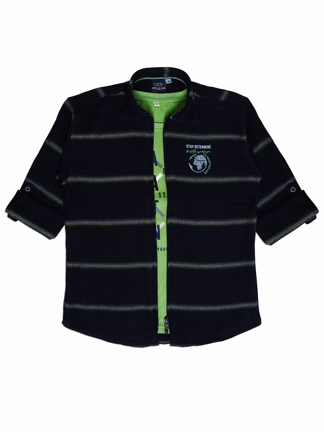 CAVIO Boys Comfort Fit Horizontal Striped Roll-Up Sleeves Pure Cotton Shirt With T-Shirt, Green
CAVIO Boys Comfort Fit Horizontal Striped Roll-Up Sleeves Pure Cotton Shirt With T-Shirt, Green