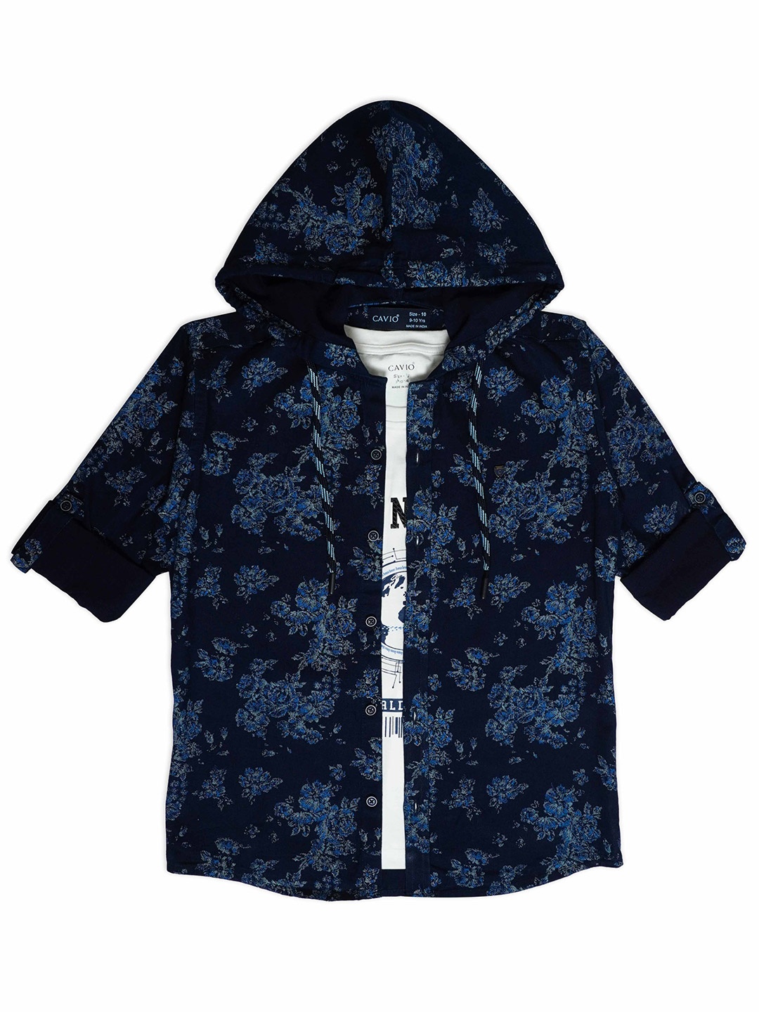 CAVIO Boys Blue Comfort Fit Floral Printed Hooded Pure Cotton Casual Shirt With T-Shirt, Navy blue
CAVIO Boys Blue Comfort Fit Floral Printed Hooded Pure Cotton Casual Shirt With T-Shirt, Navy blue