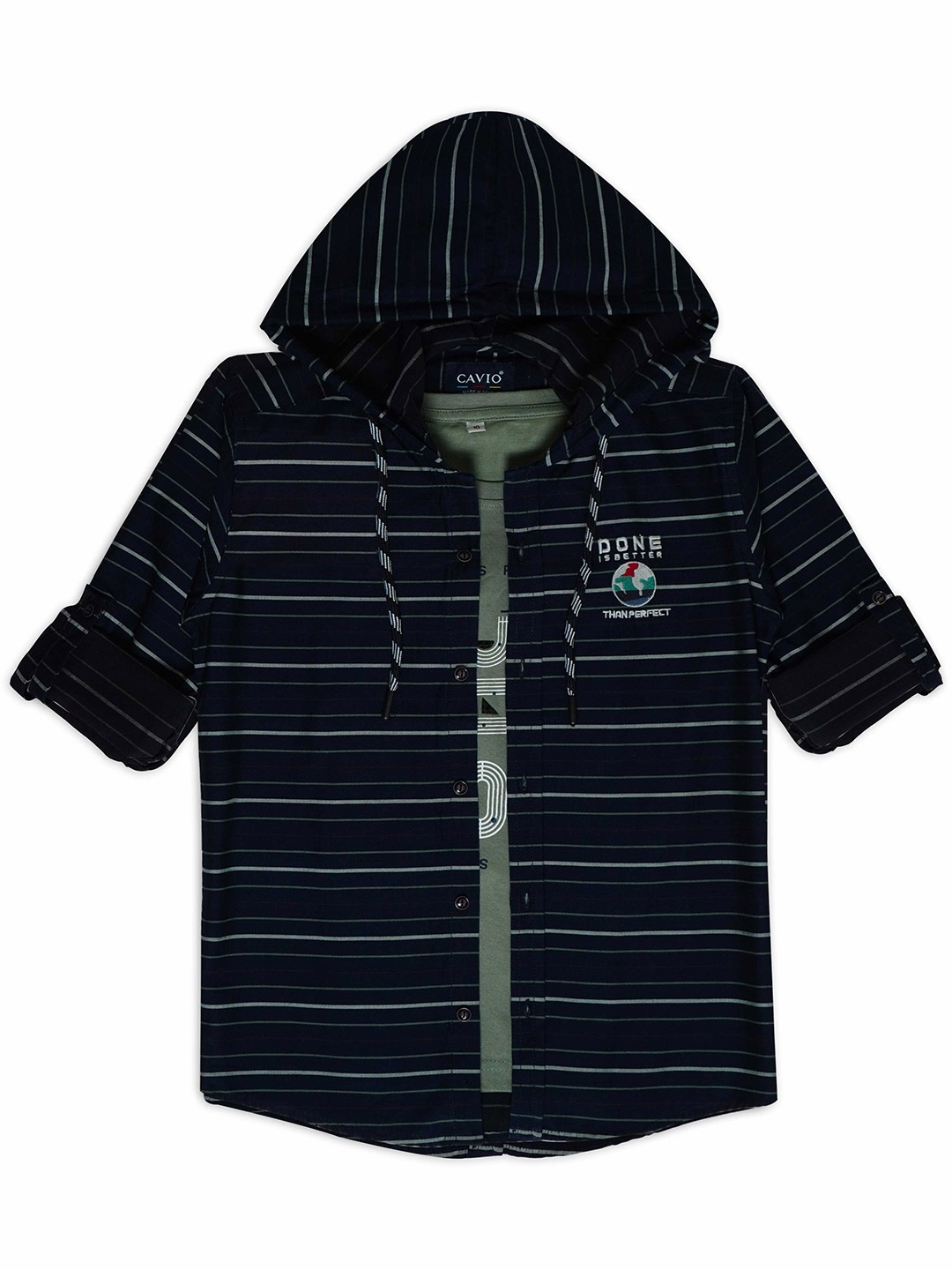 CAVIO Boys Comfort Fit Horizontal Striped Hooded Pure Cotton Casual Shirt With T-Shirt, Green
CAVIO Boys Comfort Fit Horizontal Striped Hooded Pure Cotton Casual Shirt With T-Shirt, Green