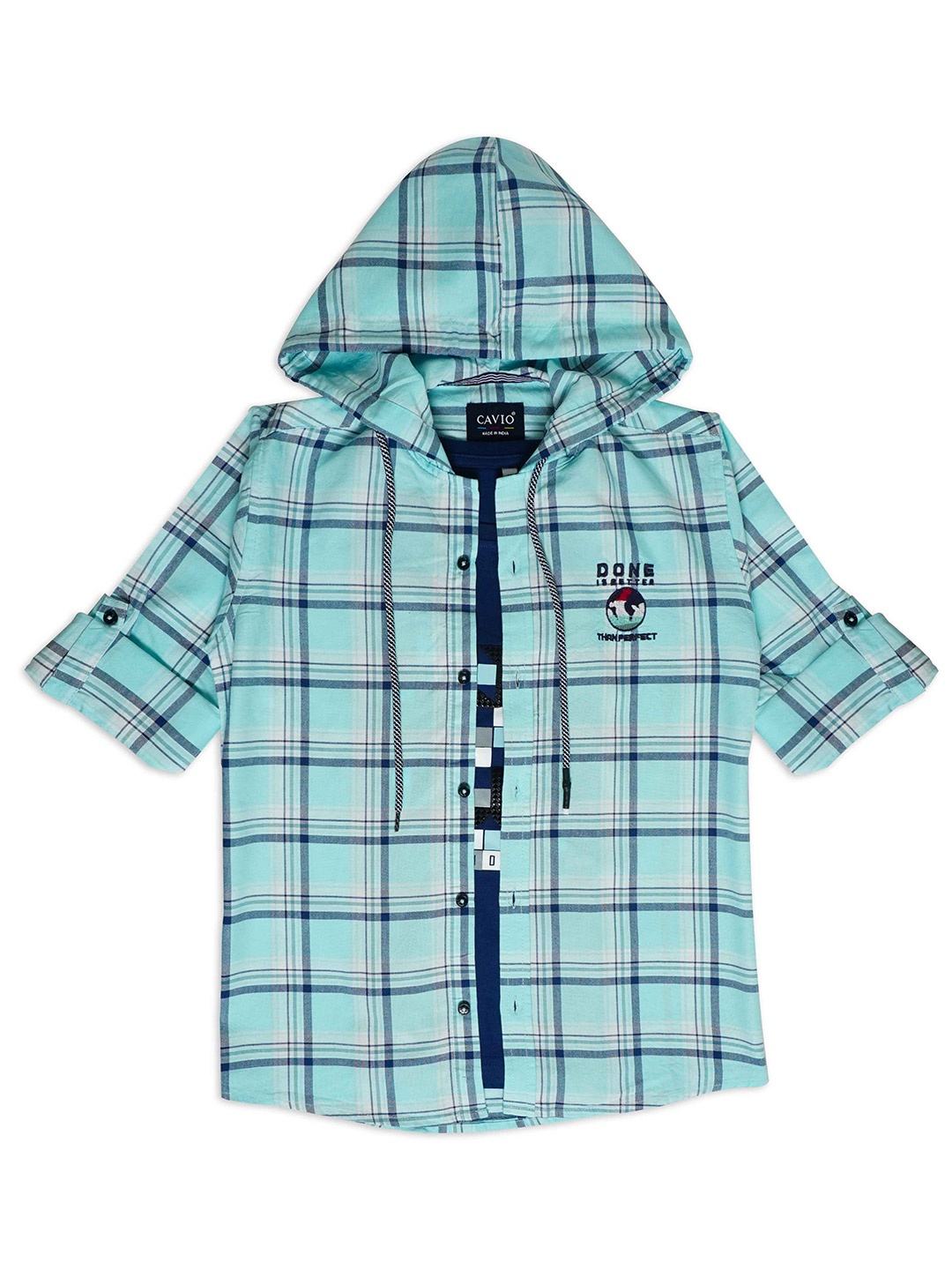 CAVIO Boys Comfort Windowpane Checked Hooded Pure Cotton Casual Shirt With T-Shirt, Sea green
CAVIO Boys Comfort Windowpane Checked Hooded Pure Cotton Casual Shirt With T-Shirt, Sea green